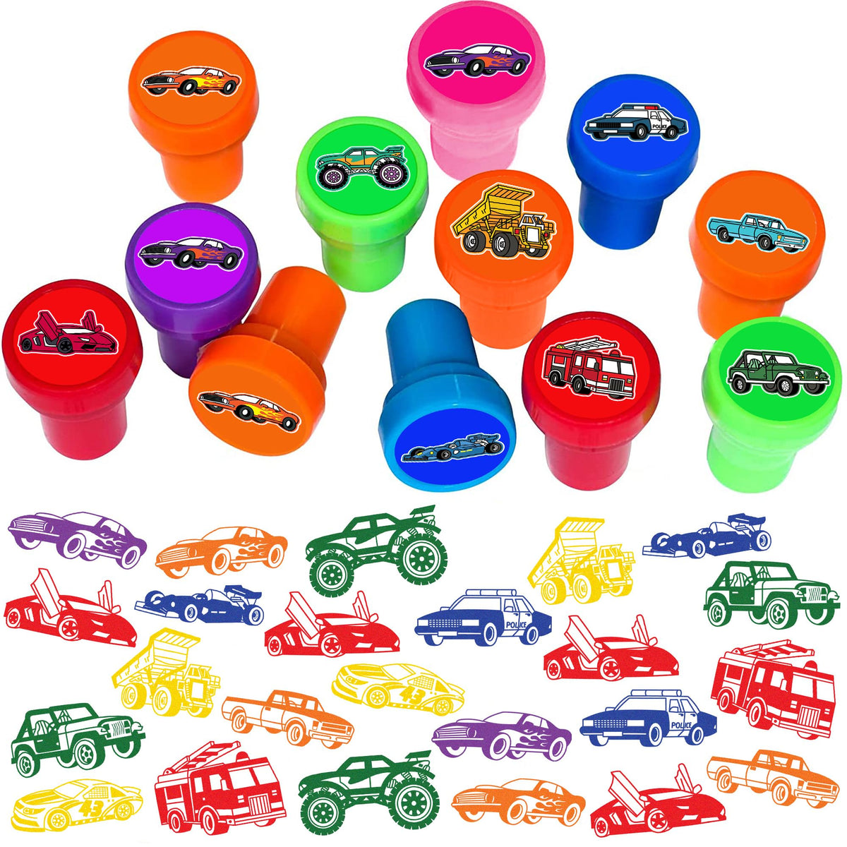 Car and Truck Stamps for Kids – 12pc Self-Inking Stampers for Party Favors & Crafts