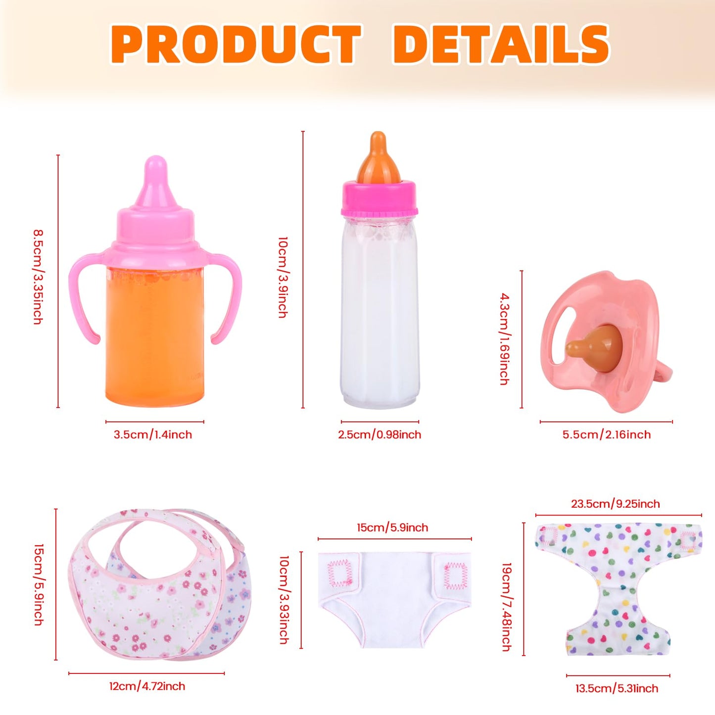 CARANOVO Baby Doll Accessories Set – 7-Piece Feeding & Caring Kit with Magic Disappearing Bottles