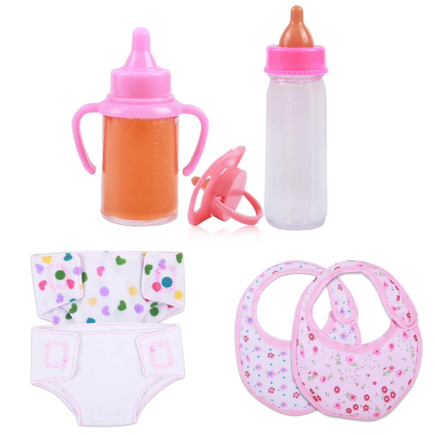 CARANOVO Baby Doll Accessories Set – 7-Piece Feeding & Caring Kit with Magic Disappearing Bottles