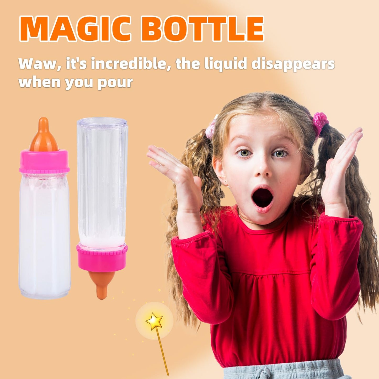 CARANOVO Baby Doll Accessories Set – 7-Piece Feeding & Caring Kit with Magic Disappearing Bottles