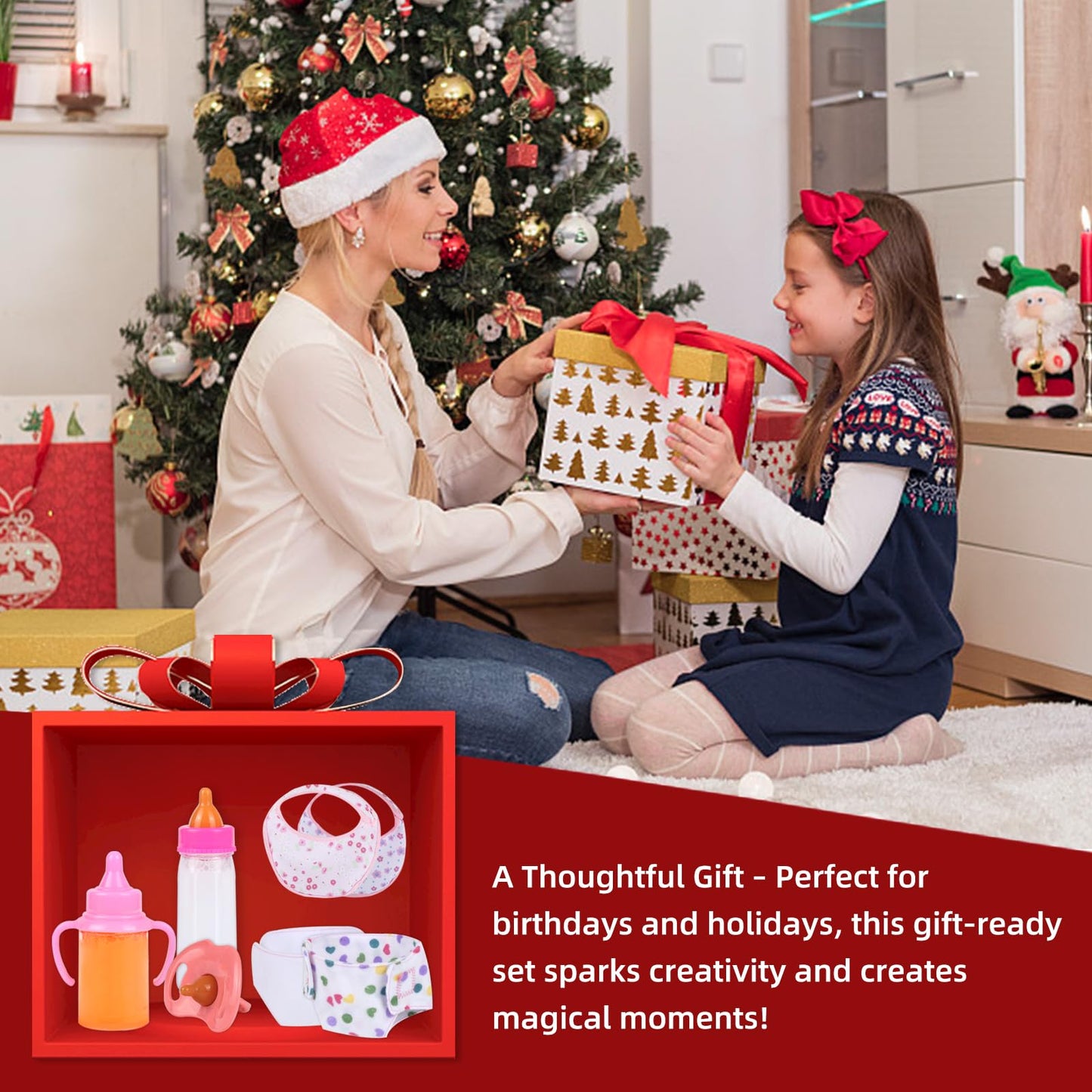 CARANOVO Baby Doll Accessories Set – 7-Piece Feeding & Caring Kit with Magic Disappearing Bottles