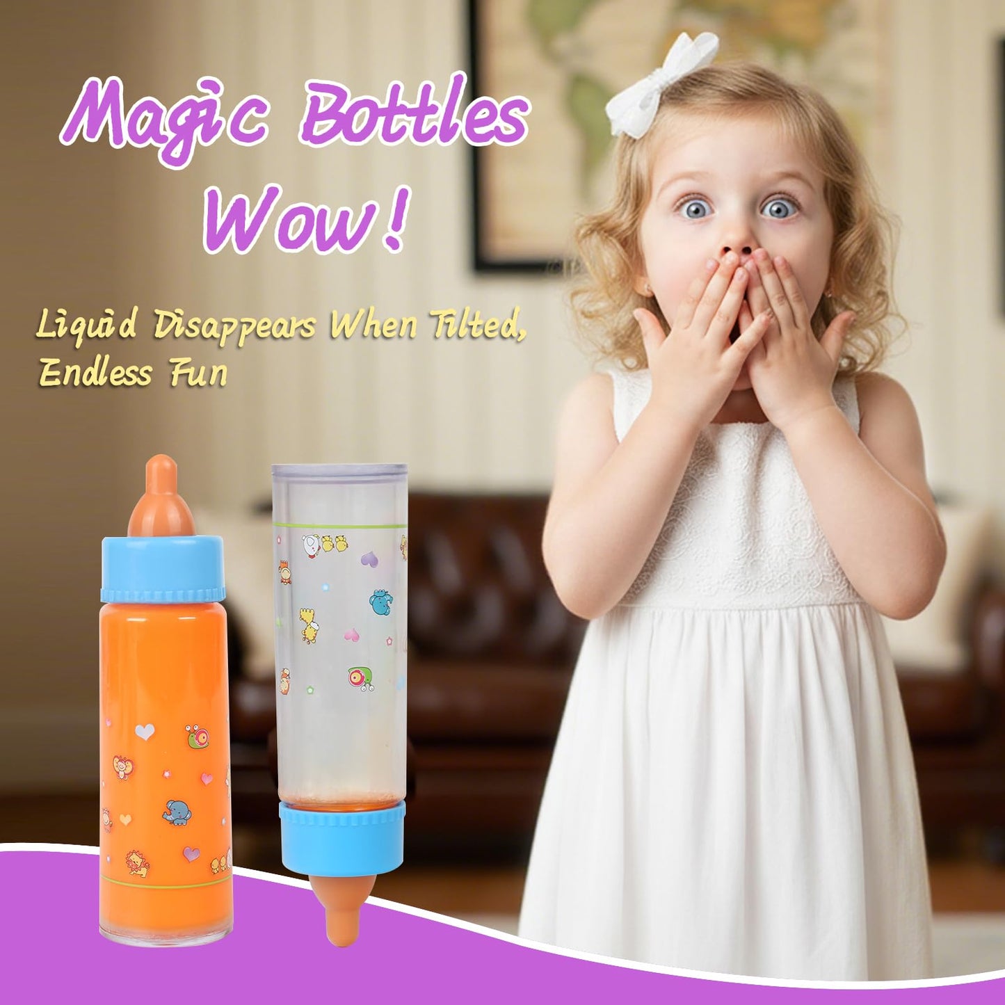 CARANOVO 6-Piece Baby Doll Feeding Set – Magic Bottles & Pacifiers for 10–24 Inch Dolls