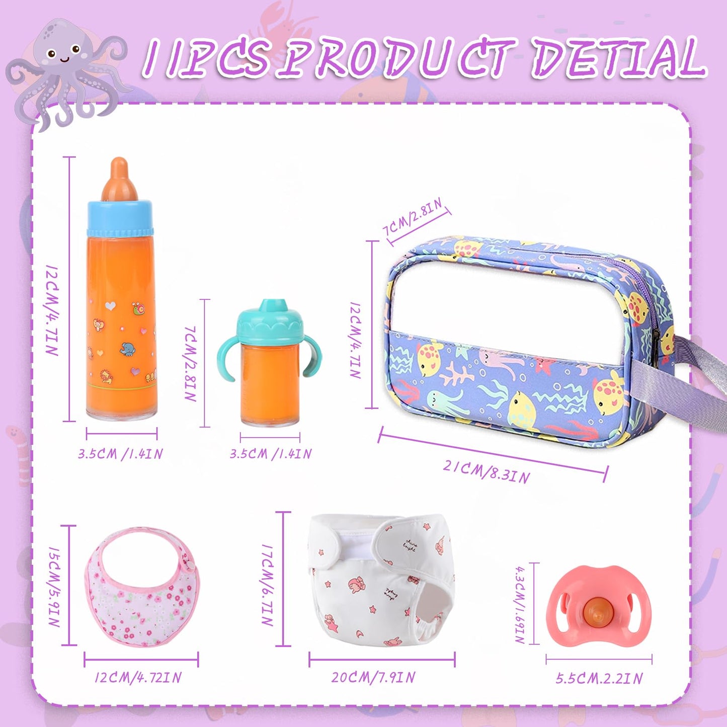 CARANOVO 6-Piece Baby Doll Feeding Set – Magic Bottles & Pacifiers for 10–24 Inch Dolls
