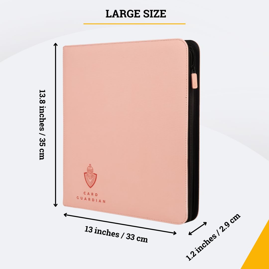 Card Guardian 12-Pocket Pink Binder with Zipper for 480 Cards | TCG Side-Loading Binder