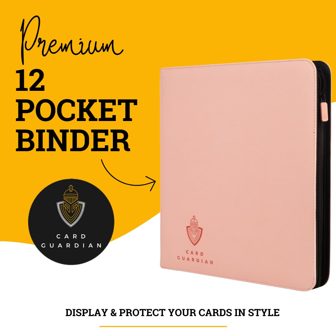Card Guardian 12-Pocket Pink Binder with Zipper for 480 Cards | TCG Side-Loading Binder