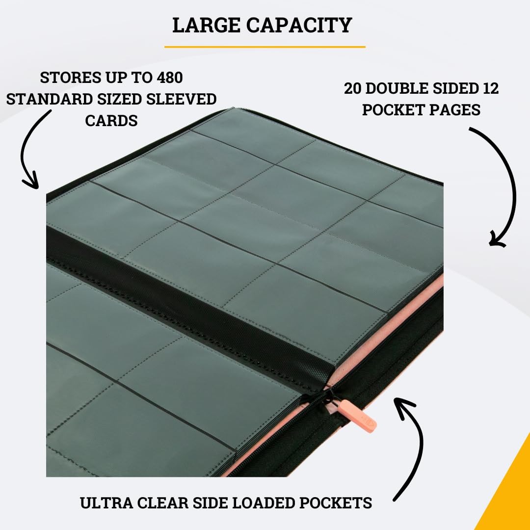 Card Guardian 12-Pocket Pink Binder with Zipper for 480 Cards | TCG Side-Loading Binder