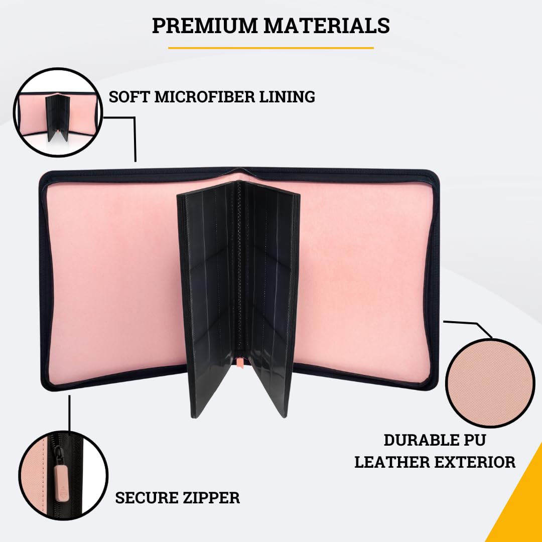 Card Guardian 12-Pocket Pink Binder with Zipper for 480 Cards | TCG Side-Loading Binder