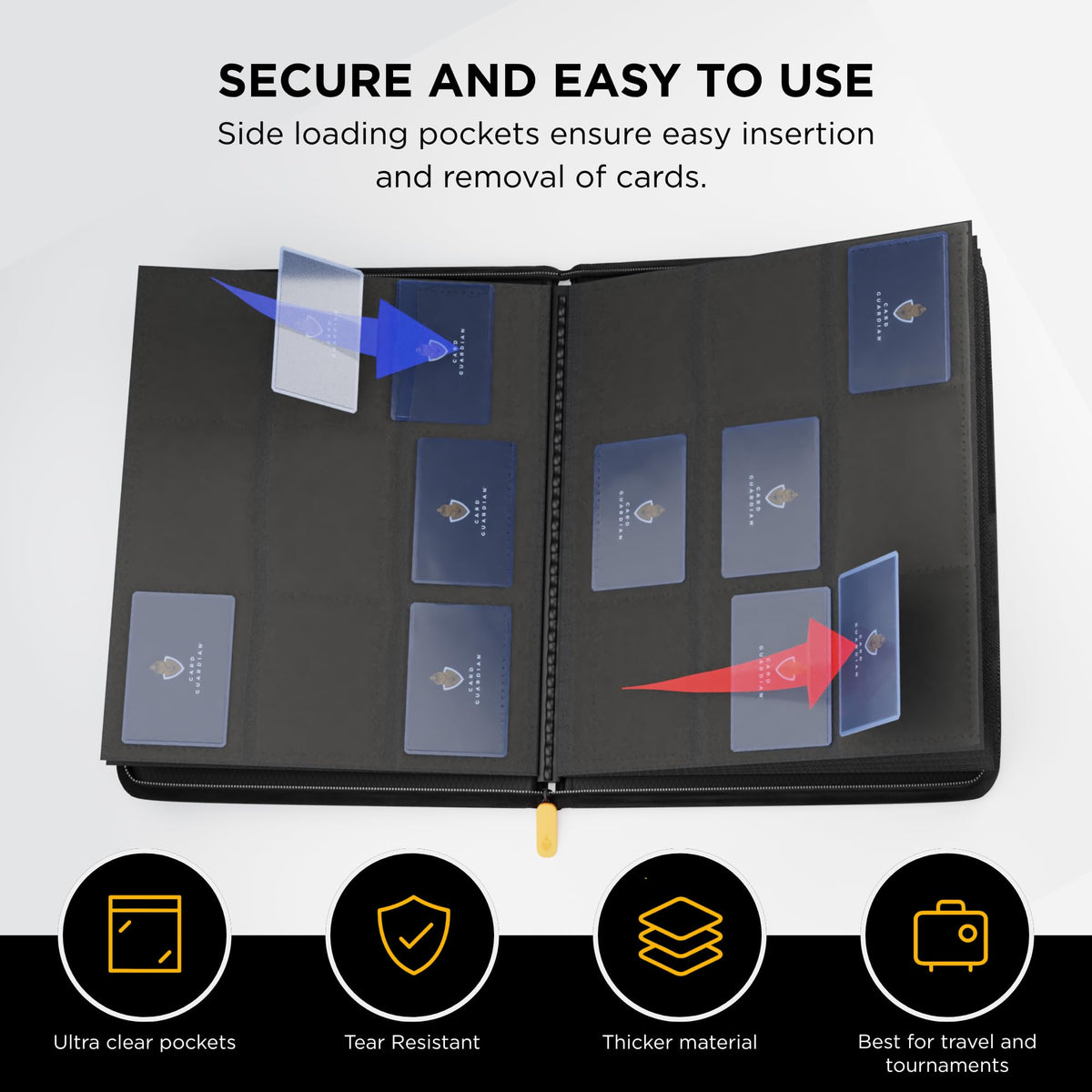Card Guardian - 9 Pocket Premium Black Card Binder with Zipper for 360 Cards | TCG Binder