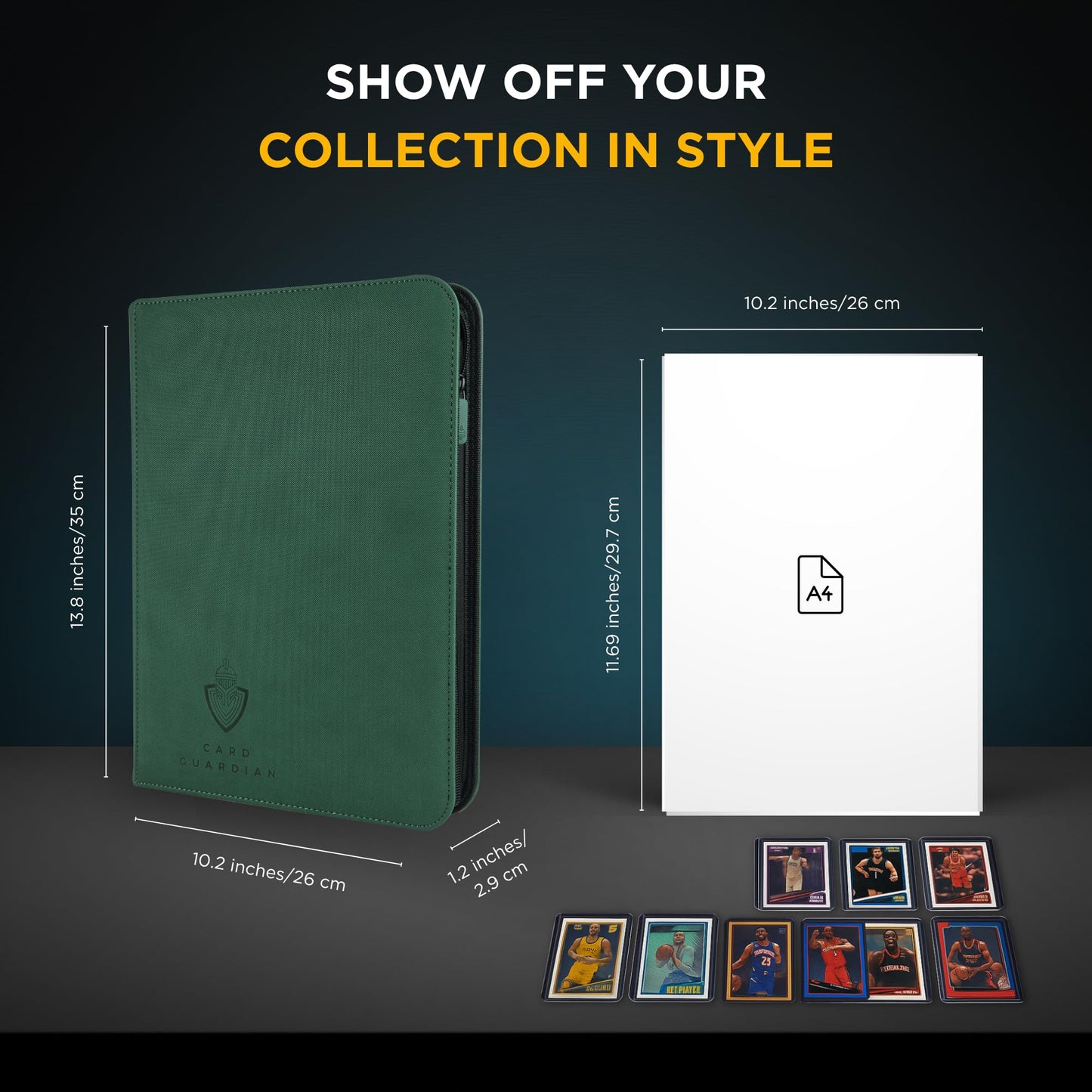 Card Guardian 9-Pocket Zipper Binder — 360 Card Storage (Green) for TCGs | MTG, Yu-Gi-Oh, Pokemon
