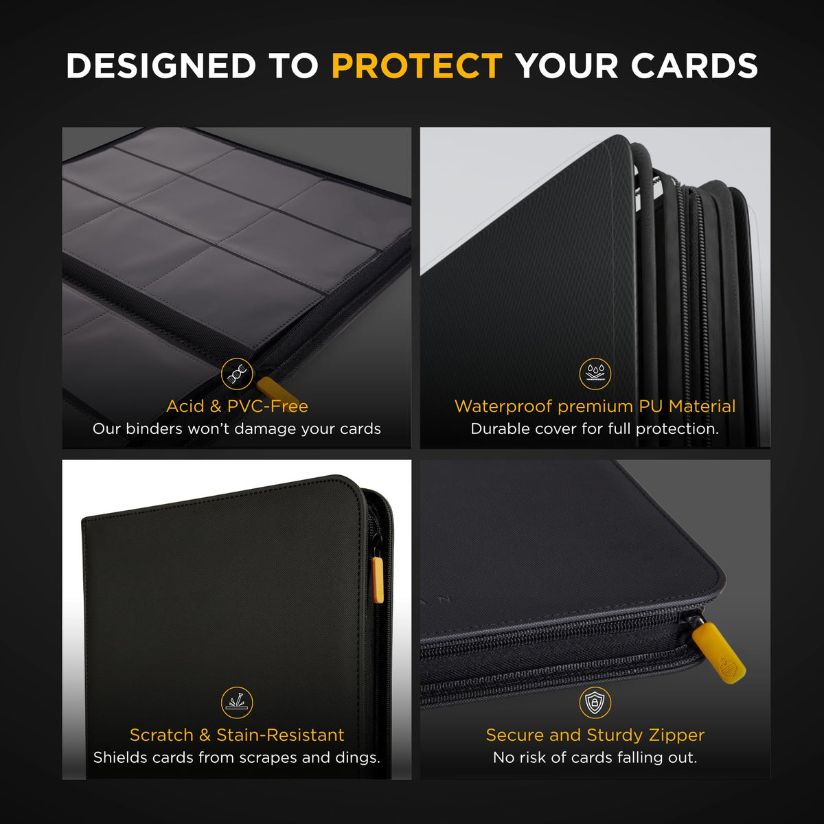 Card Guardian - 9 Pocket Premium Black Card Binder with Zipper for 360 Cards | TCG Binder