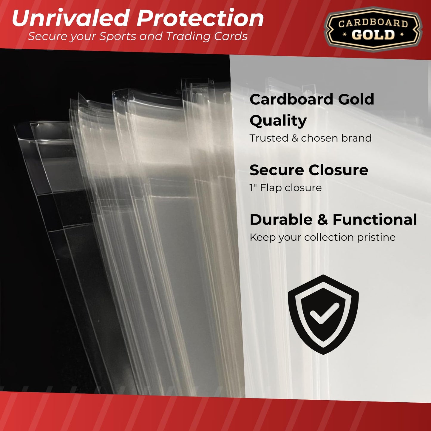Cardboard Gold Resealable Team Bags – 1000 Pcs, Non-PVC, Crystal Clear 2 Mil PP, Holds Top Loaders 120pts