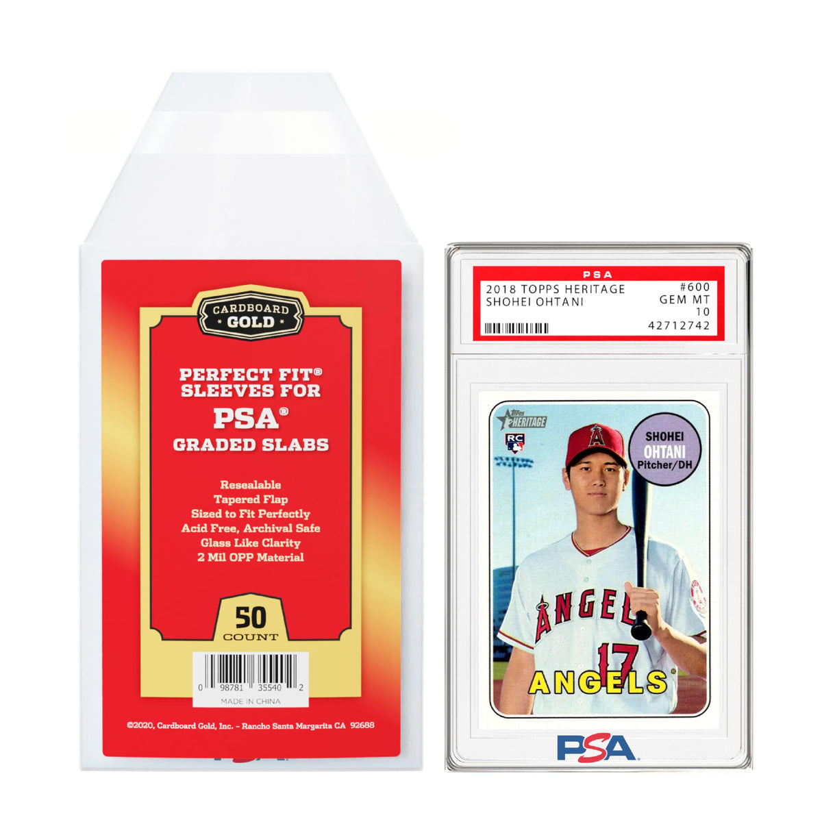 Cardboard Gold PSA Graded Card Sleeves – 50 Count, Resealable Slab Protectors with PSA Logo
