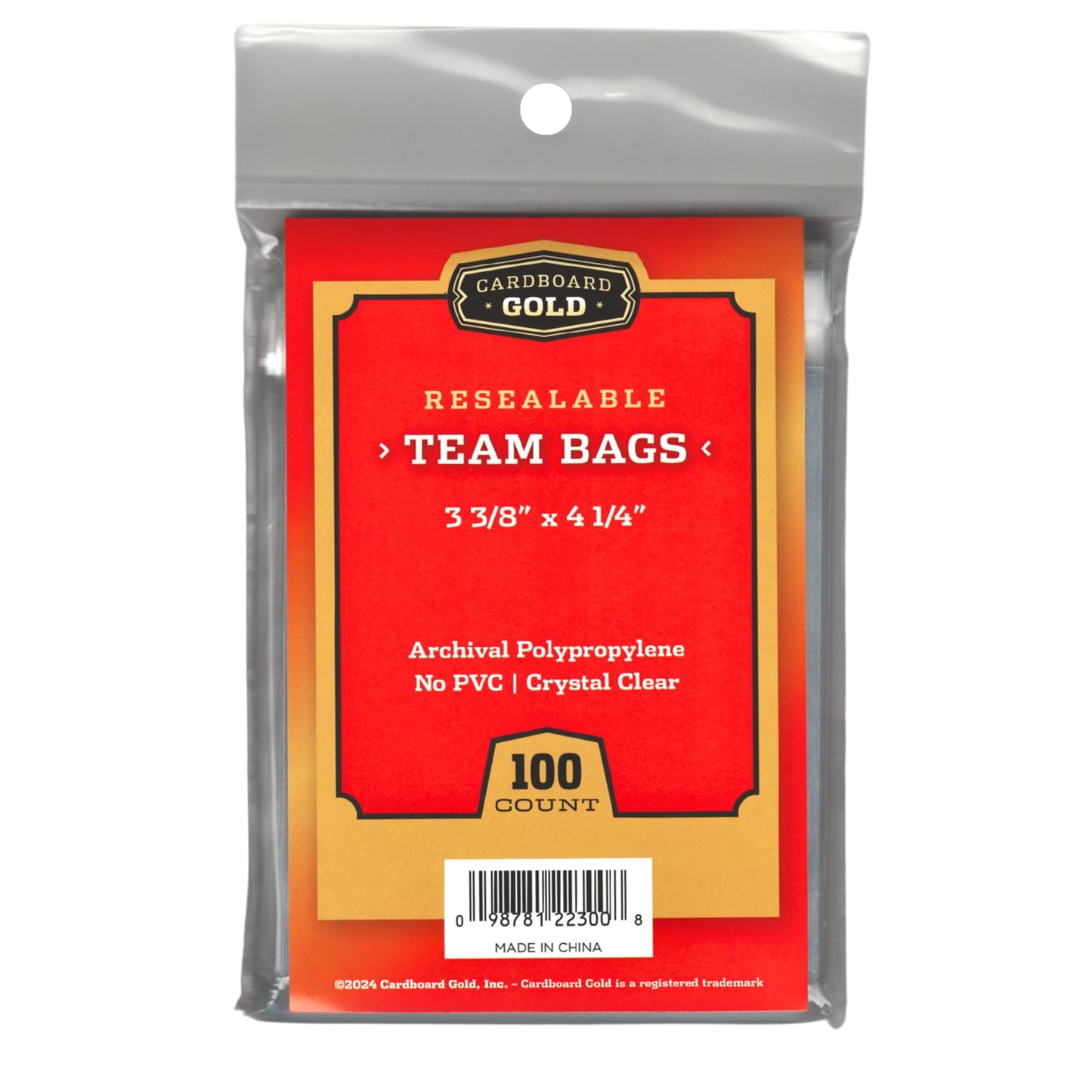 Cardboard Gold Resealable Team Bags – 1000 Pcs, Non-PVC, Crystal Clear 2 Mil PP, Holds Top Loaders 120pts