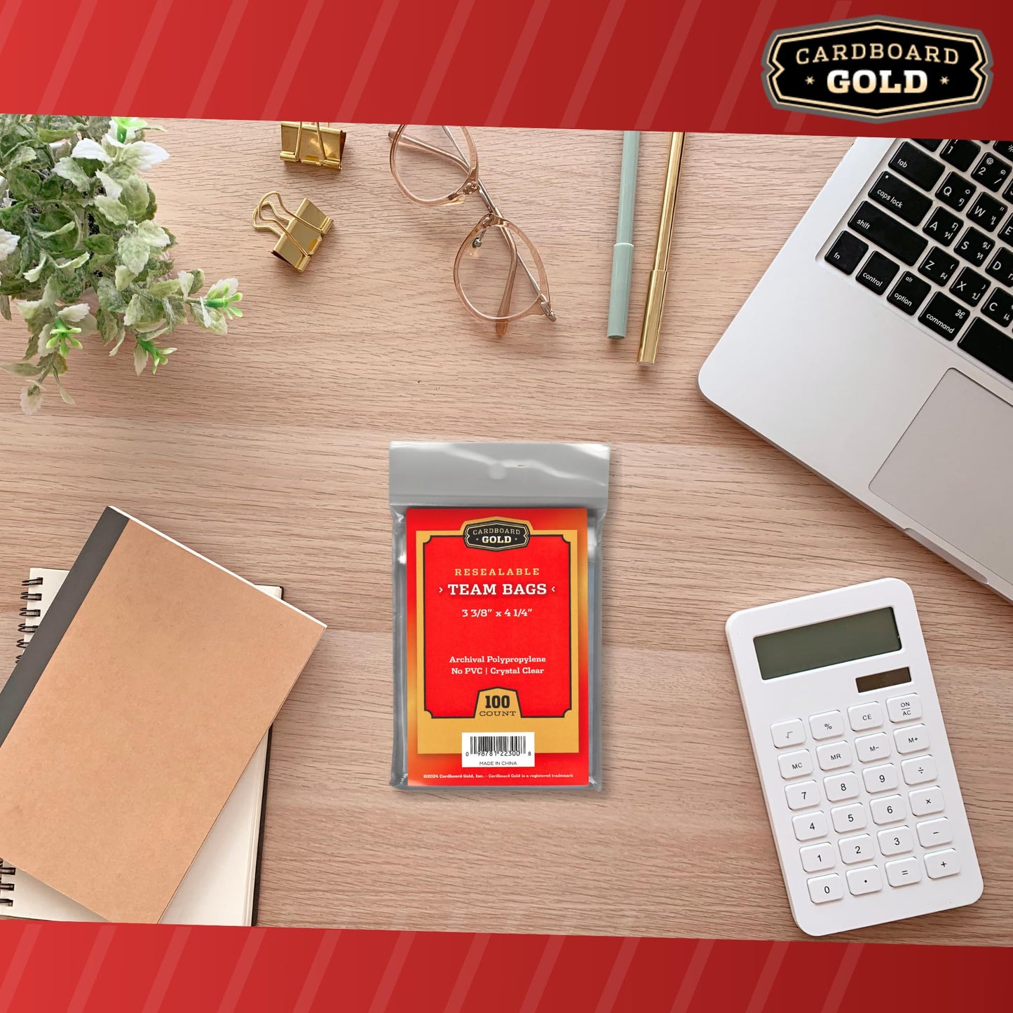 Cardboard Gold Resealable Team Bags – 1000 Pcs, Non-PVC, Crystal Clear 2 Mil PP, Holds Top Loaders 120pts
