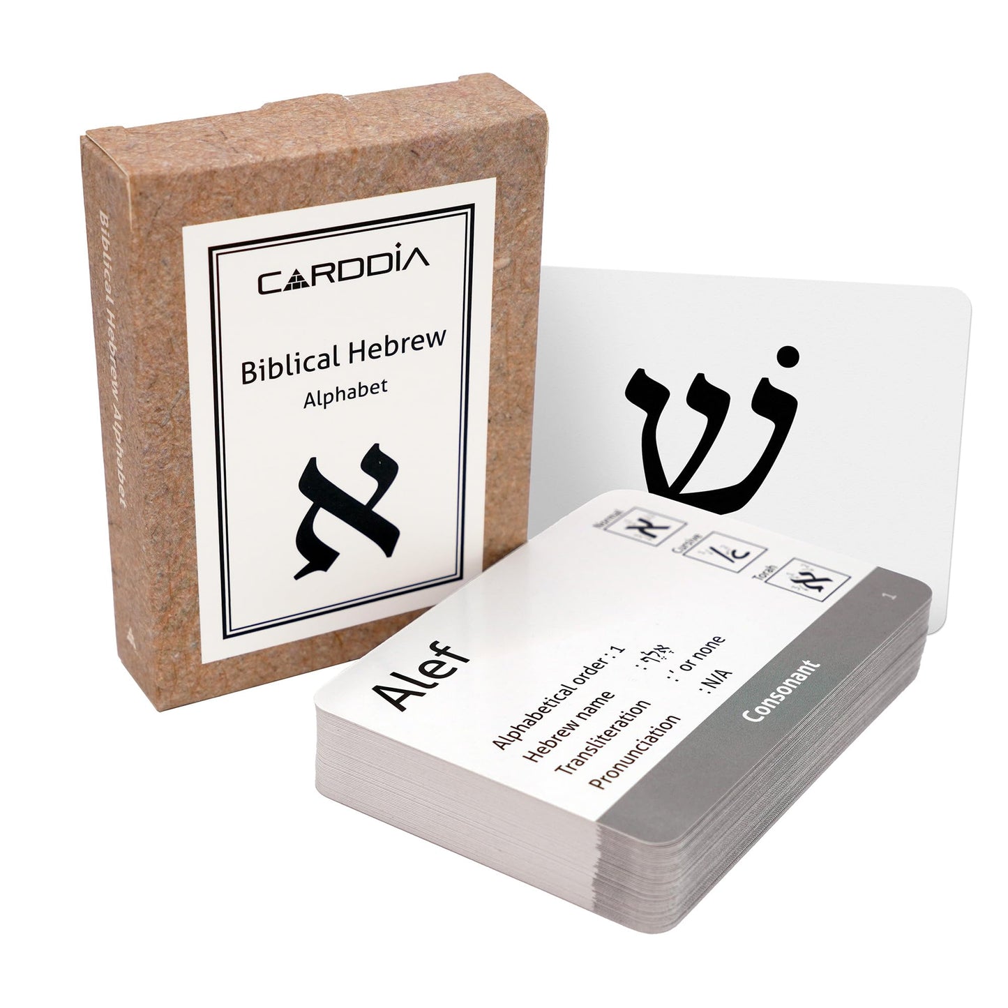 CARDDIA Biblical Hebrew Alphabet Flashcards | 53 Cards with Consonants, Vowels, Dagesh & Final Forms