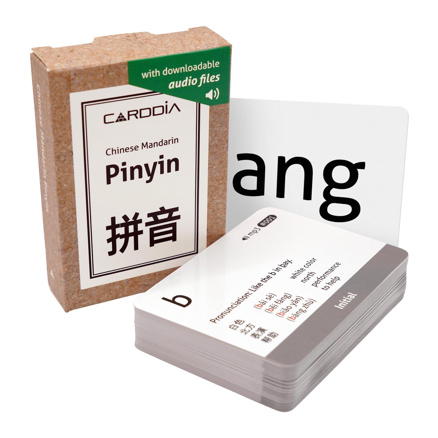 CARDDIA Mandarin Pinyin Flashcards with Audio MP3 | 57 Cards for Beginners