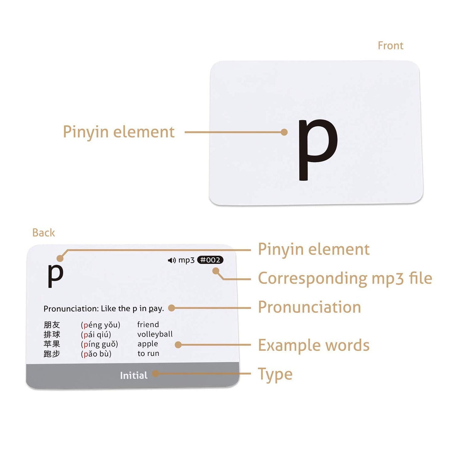CARDDIA Mandarin Pinyin Flashcards with Audio MP3 | 57 Cards for Beginners