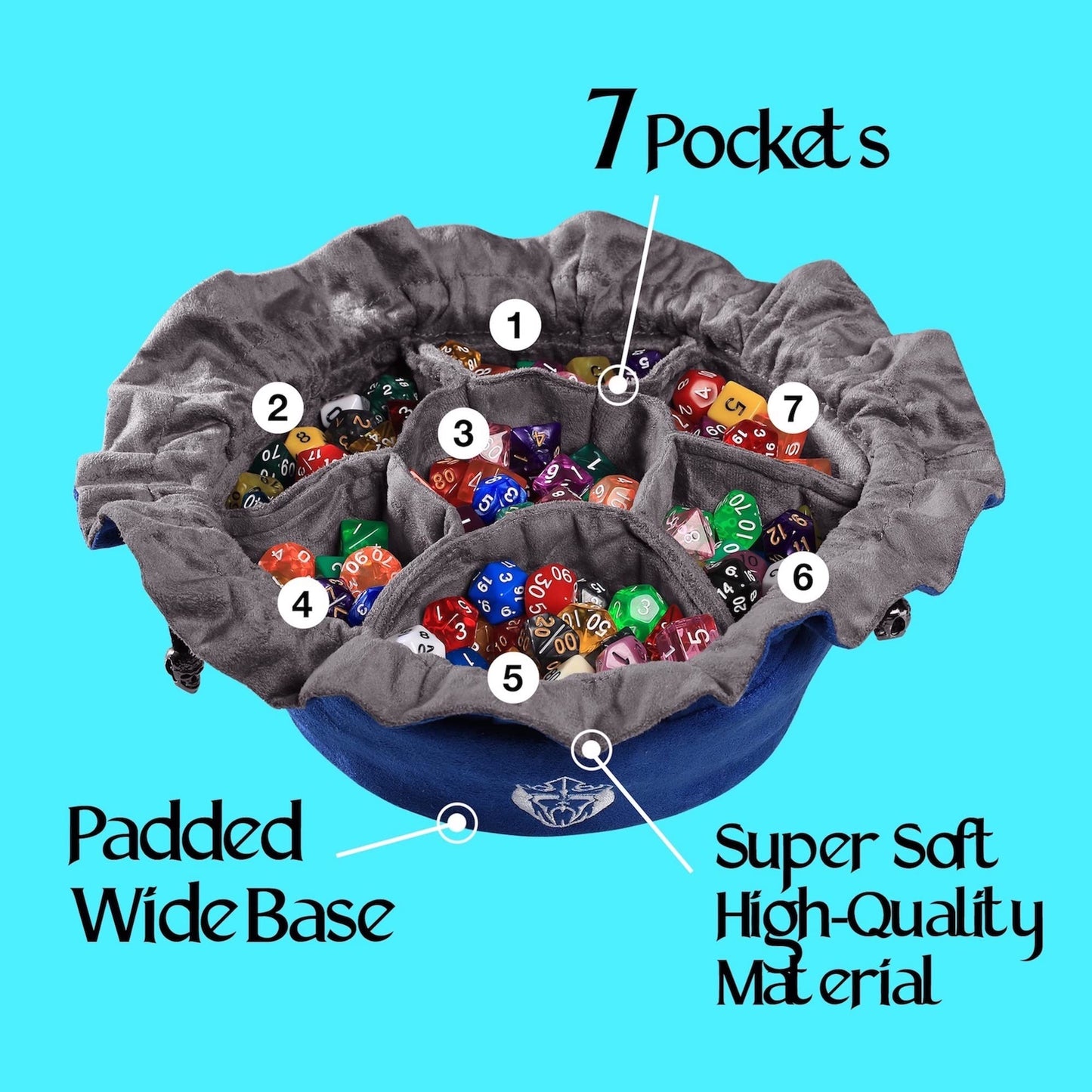 CardKingPro Immense Dice Bags with Pockets – Blue, 150+ Dice Capacity, Patented Design