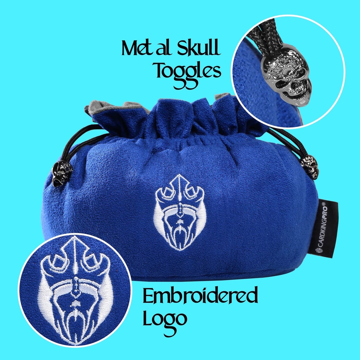 CardKingPro Immense Dice Bags with Pockets – Blue, 150+ Dice Capacity, Patented Design