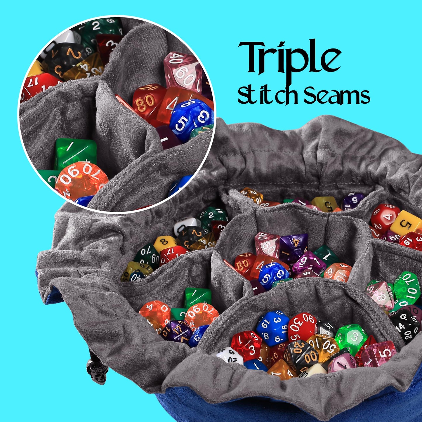 CardKingPro Immense Dice Bags with Pockets – Blue, 150+ Dice Capacity, Patented Design