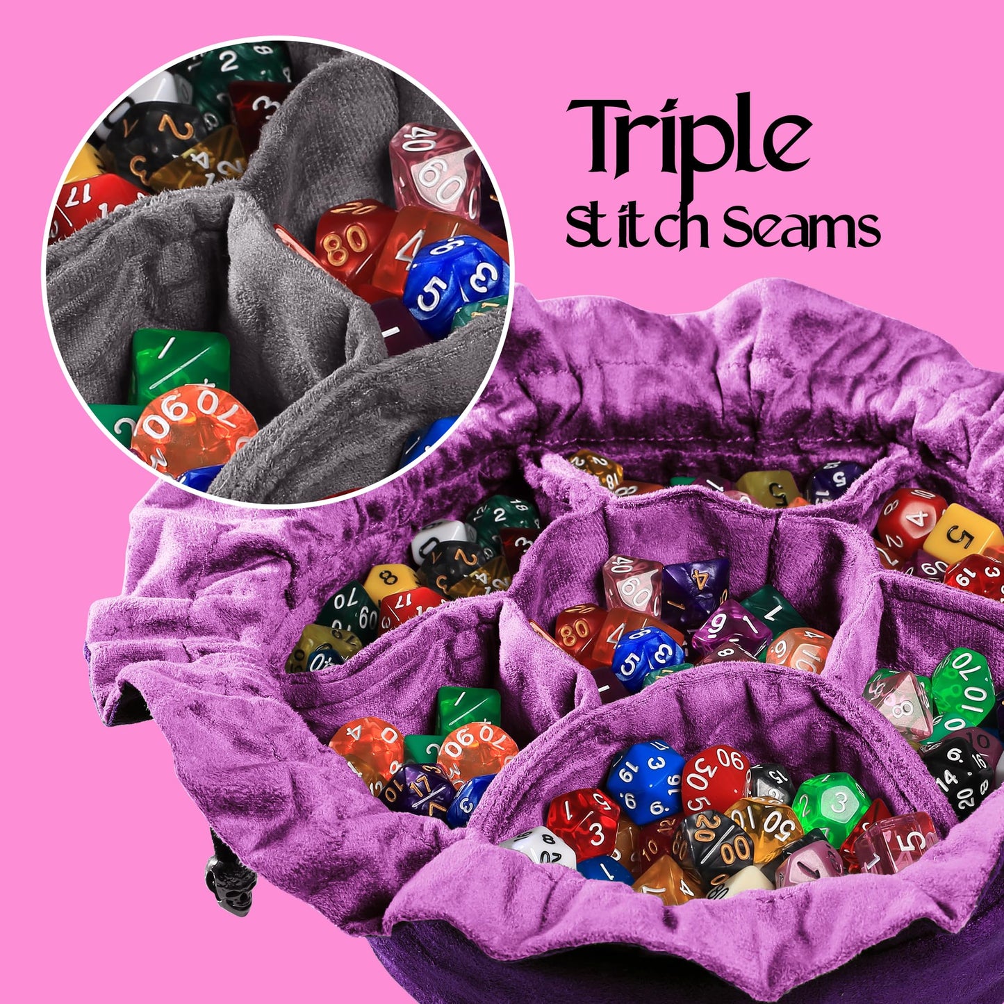 CardKingPro Immense Dice Bag with Pockets – Purple, 150+ Dice Capacity, UK Design