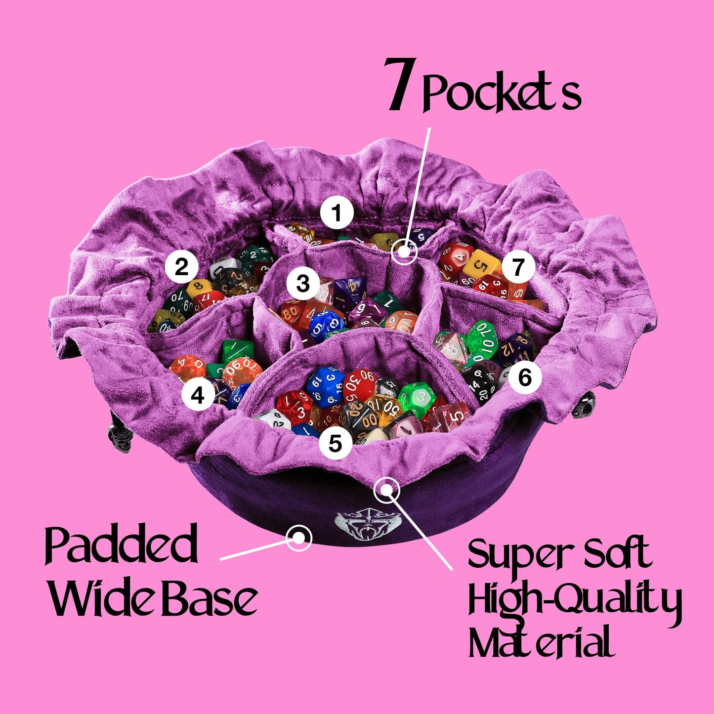 CardKingPro Immense Dice Bag with Pockets – Purple, 150+ Dice Capacity, UK Design