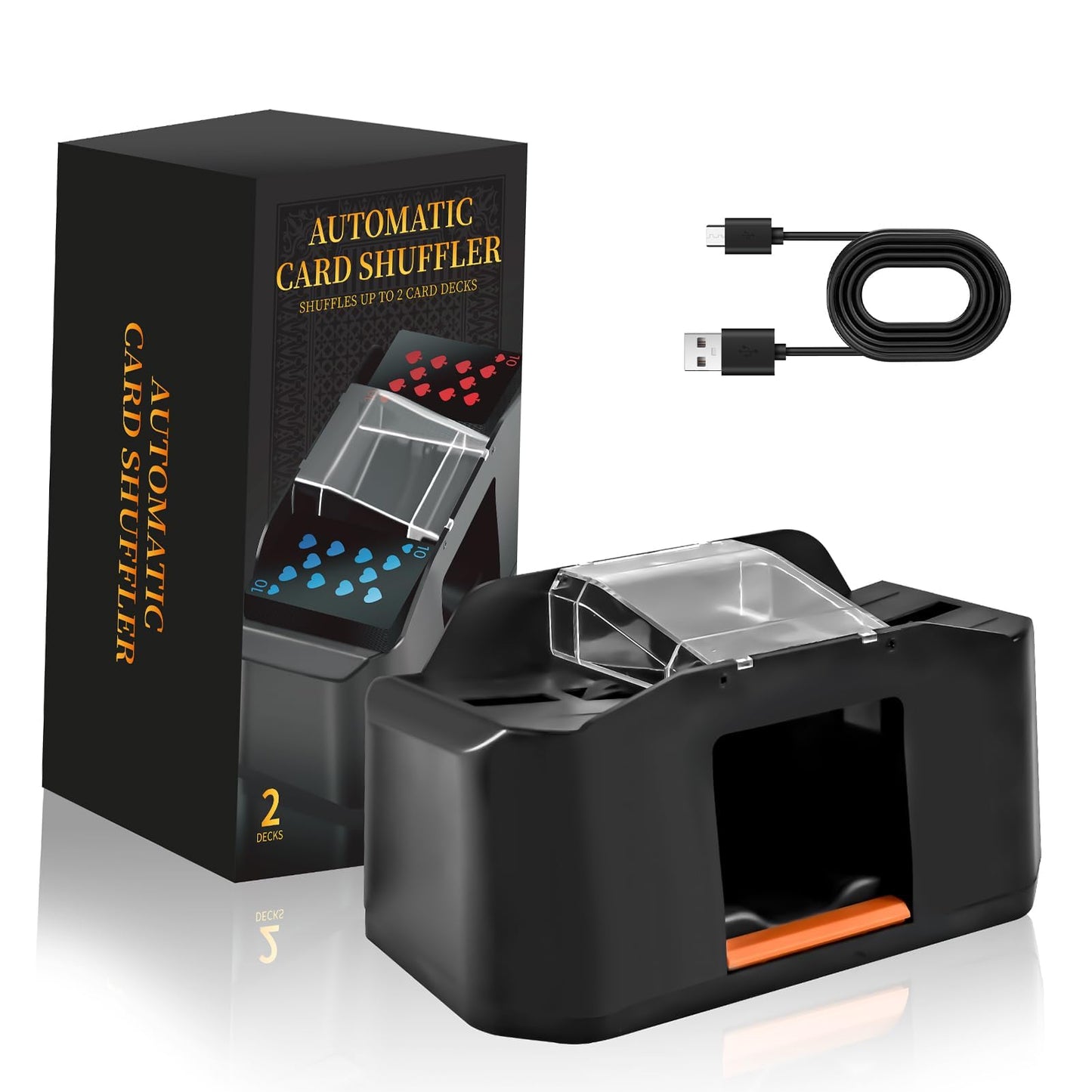 CARDSPIN Automatic Card Shuffler: 2 Deck, Rechargeable, Low Noise
