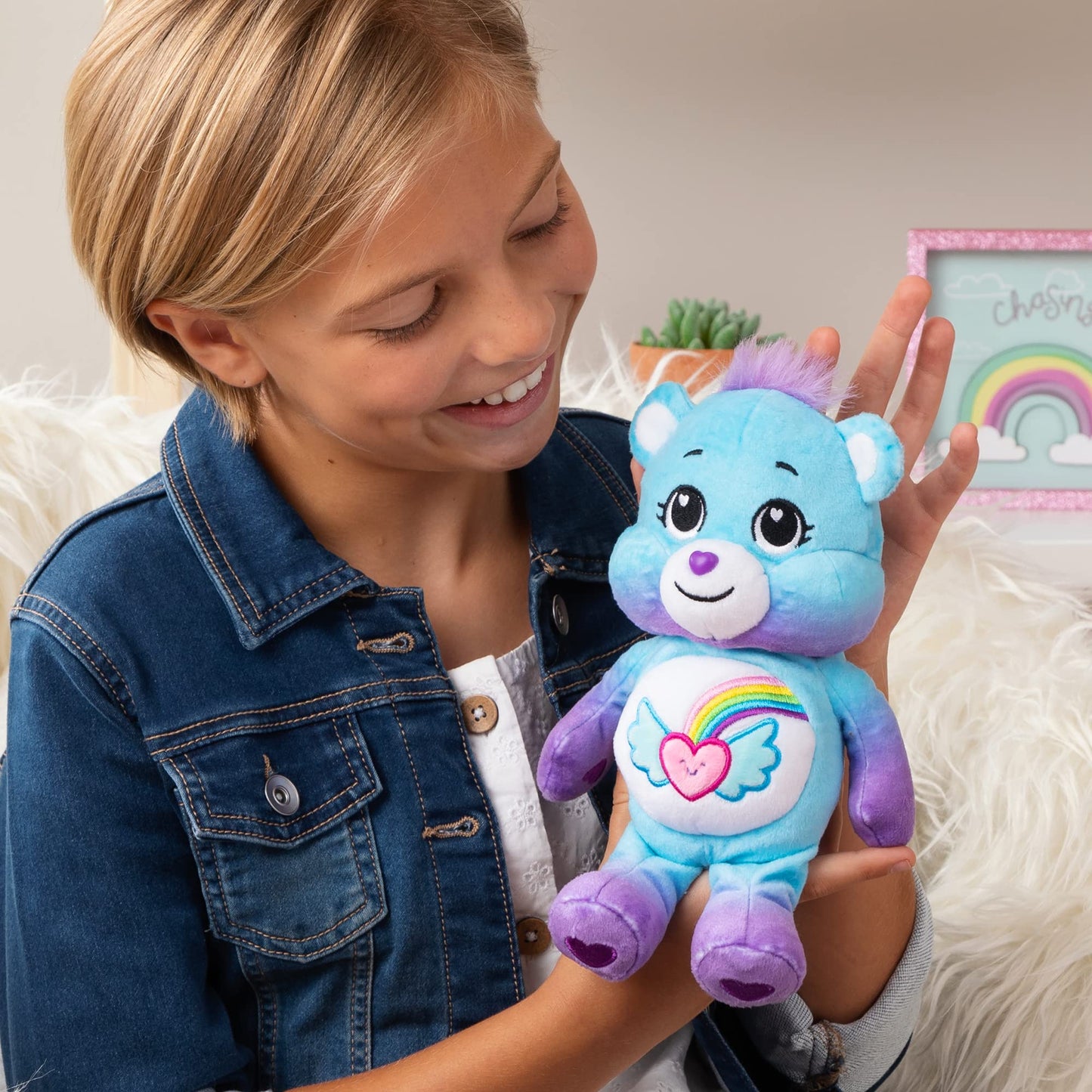 Care Bears Dream Bright Bear Small Glitter Bean Plush – Soft Cuddly Toy