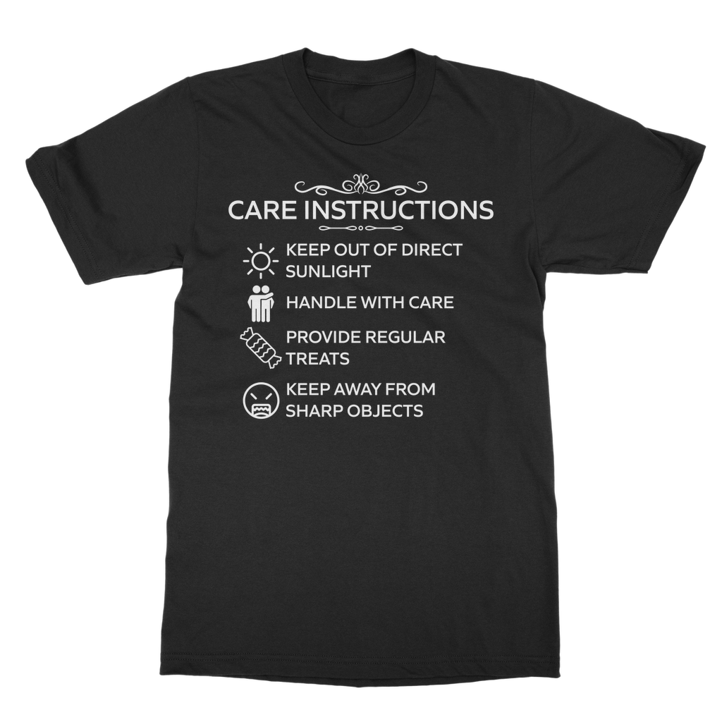 Care Instructions White Print Classic Heavy Cotton T‑Shirt | Funny Unisex Tee 185gsm