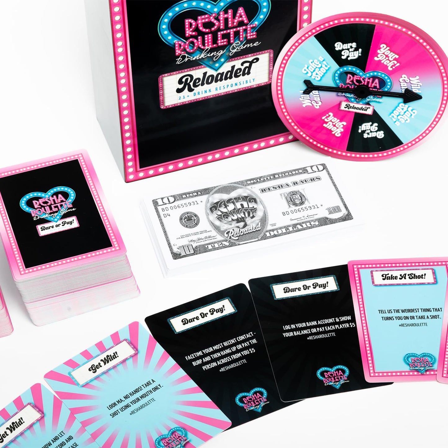 Caresha Please Resha Roulette Drinking Game Reloaded – 21+ Spinner, Dare Cards & Play Money