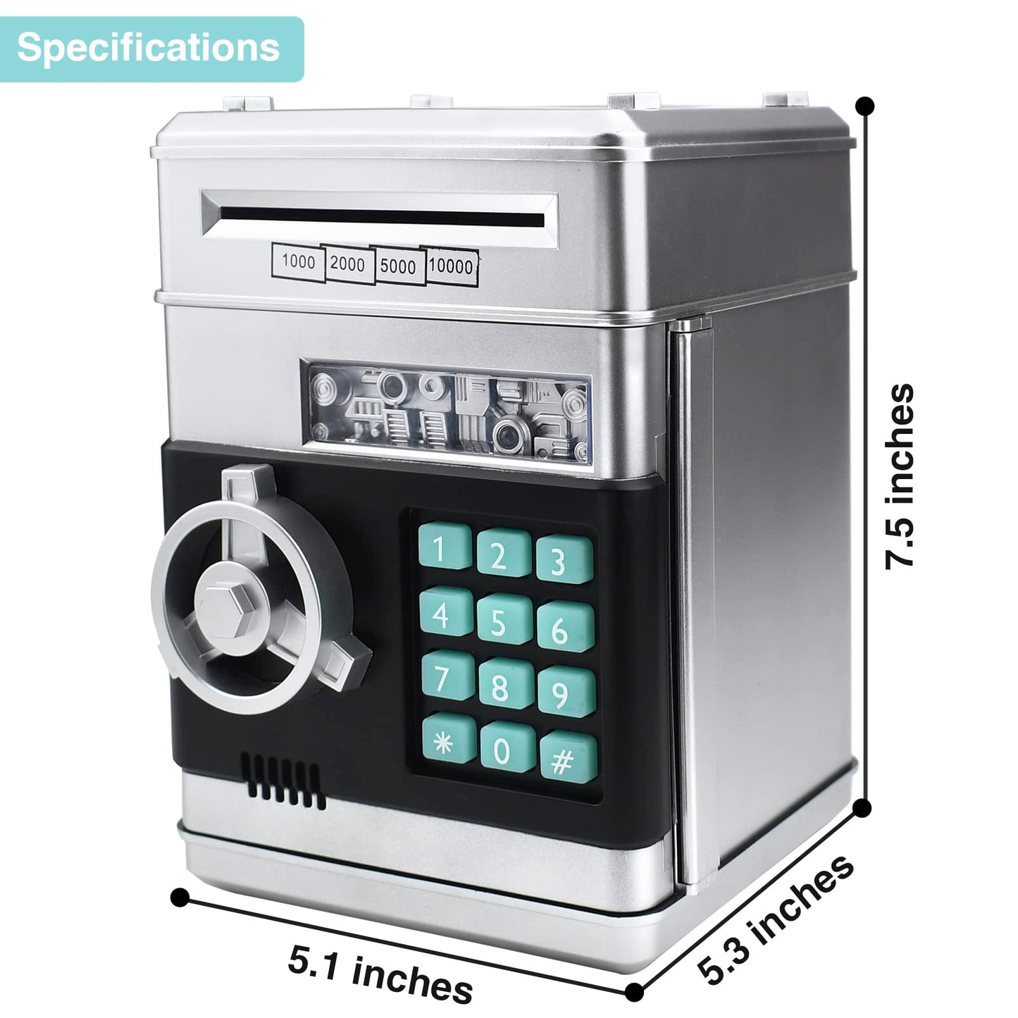 Cargooy Mini ATM Piggy Bank – Digital Code Piggy Bank for Kids (Silver)
