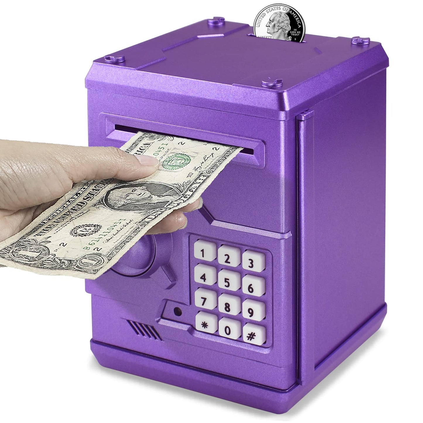 Cargooy Mini ATM Piggy Bank – Electronic Code, Password Lock, Purple Gift for Kids