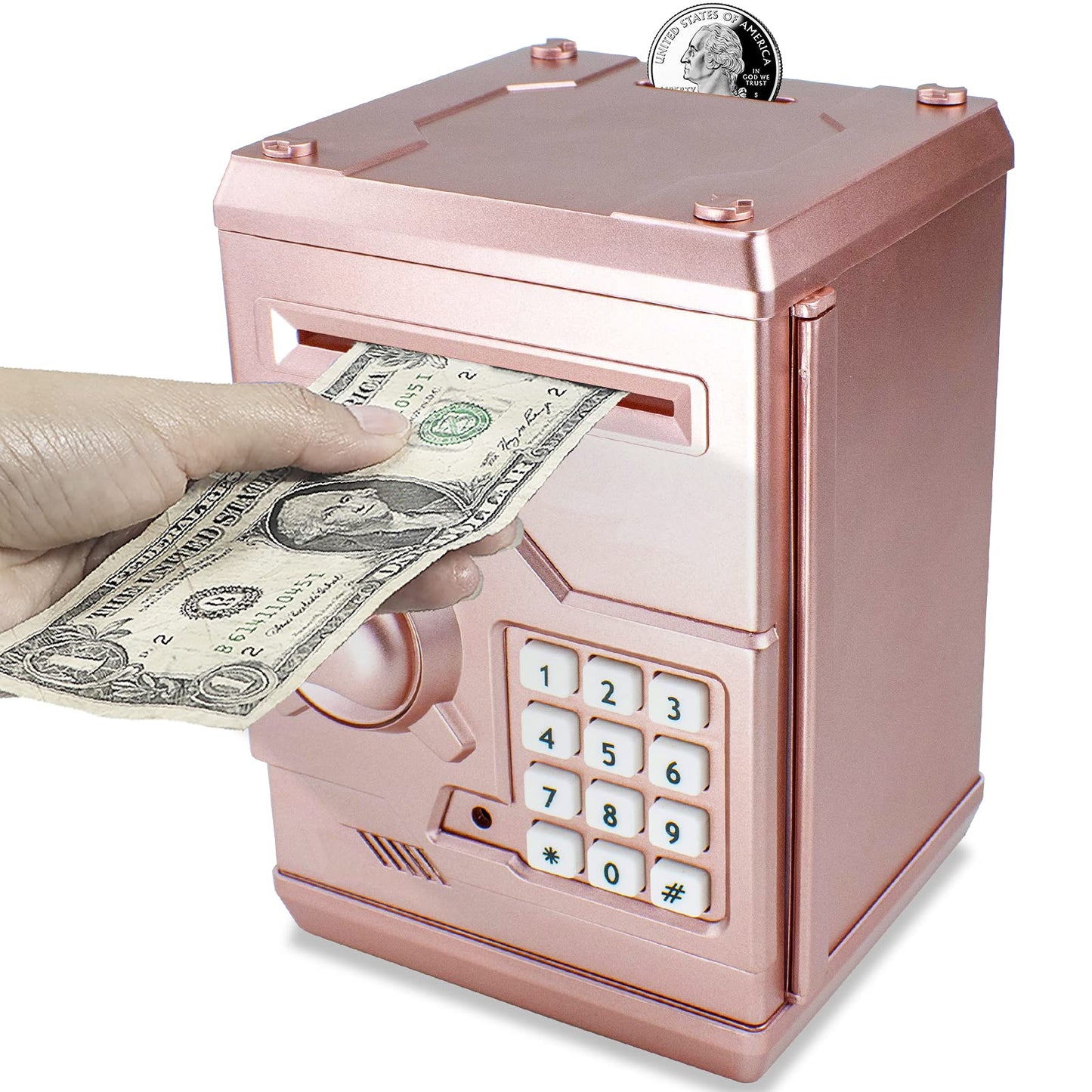 Cargooy Mini ATM Piggy Bank with Electronic Code, Rose Gold