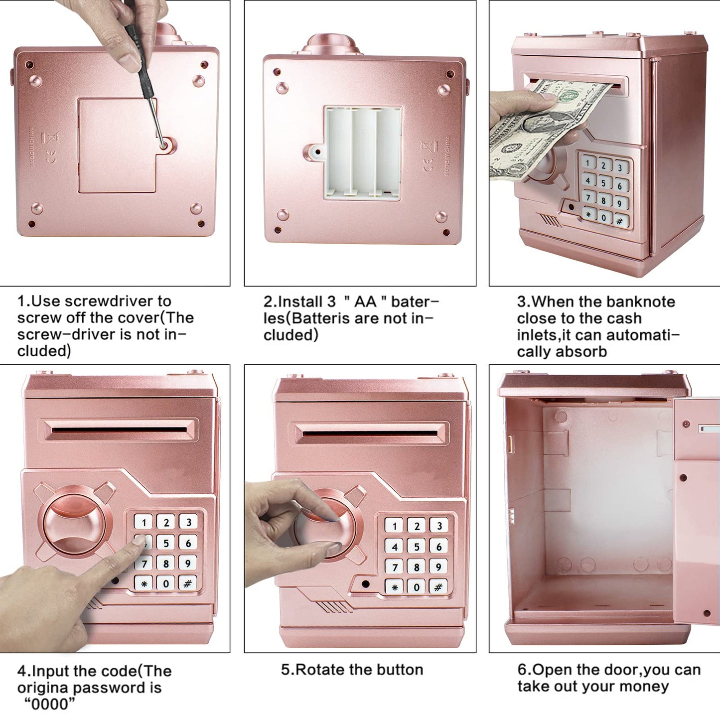 Cargooy Mini ATM Piggy Bank with Electronic Code, Rose Gold