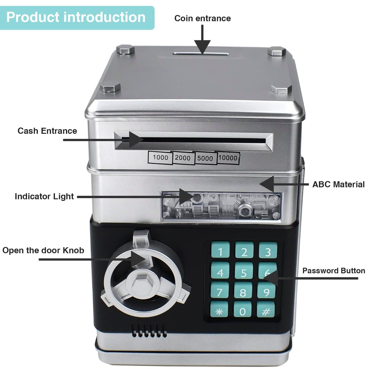Cargooy Mini ATM Piggy Bank – Digital Code Piggy Bank for Kids (Silver)
