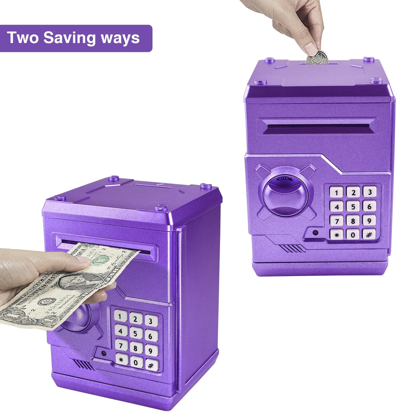 Cargooy Mini ATM Piggy Bank – Electronic Code, Password Lock, Purple Gift for Kids