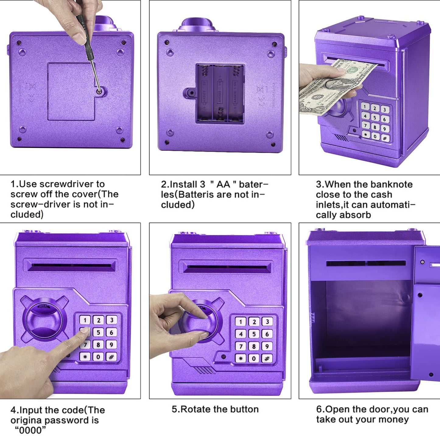 Cargooy Mini ATM Piggy Bank – Electronic Code, Password Lock, Purple Gift for Kids