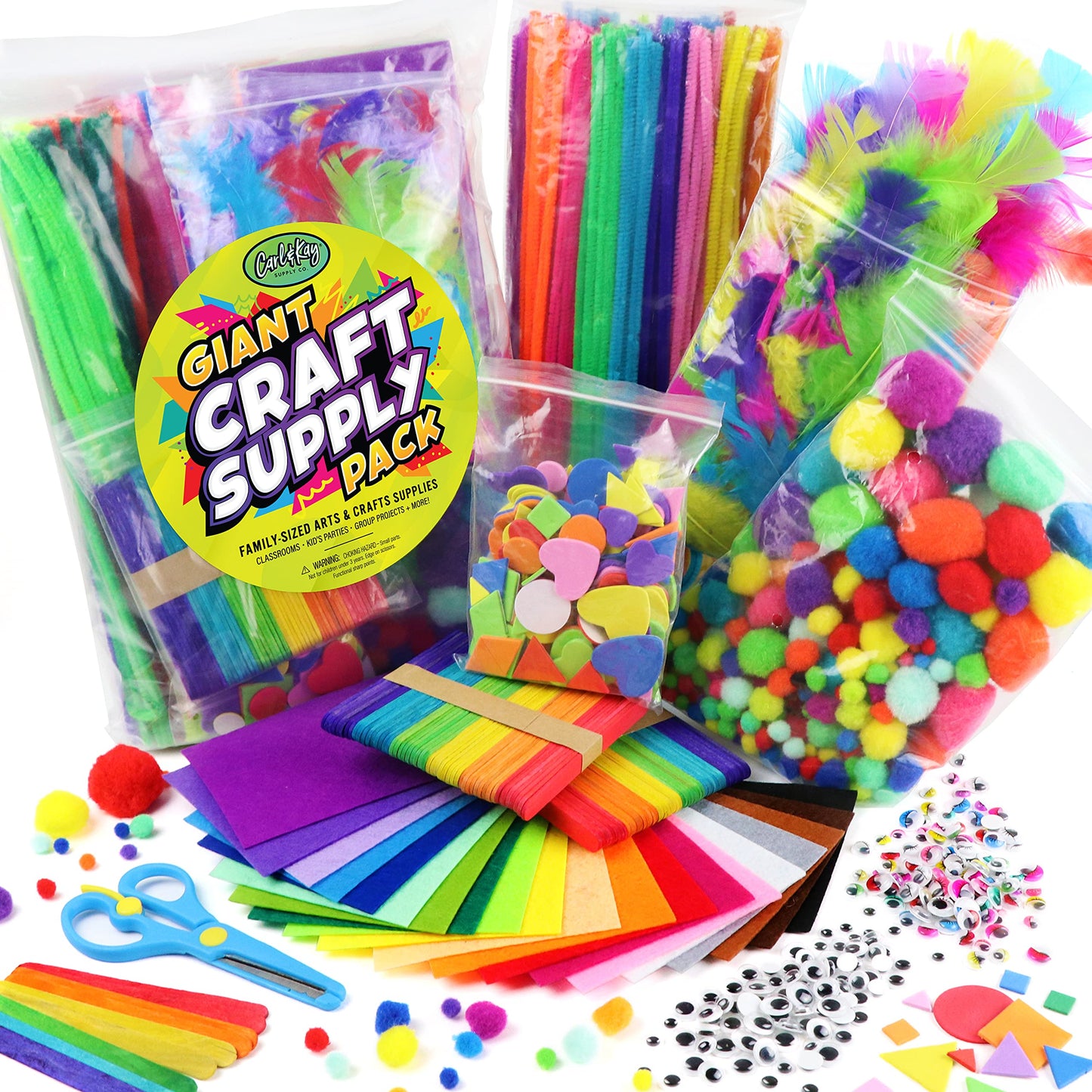 Carl & Kay Supply Co. Arts and Crafts Kit for Kids — Bulk Craft Materials for Ages 4-8
