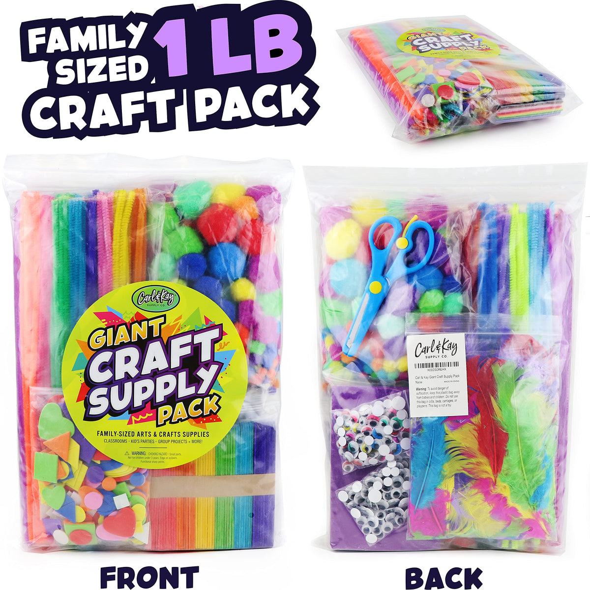 Carl & Kay Supply Co. Arts and Crafts Kit for Kids — Bulk Craft Materials for Ages 4-8