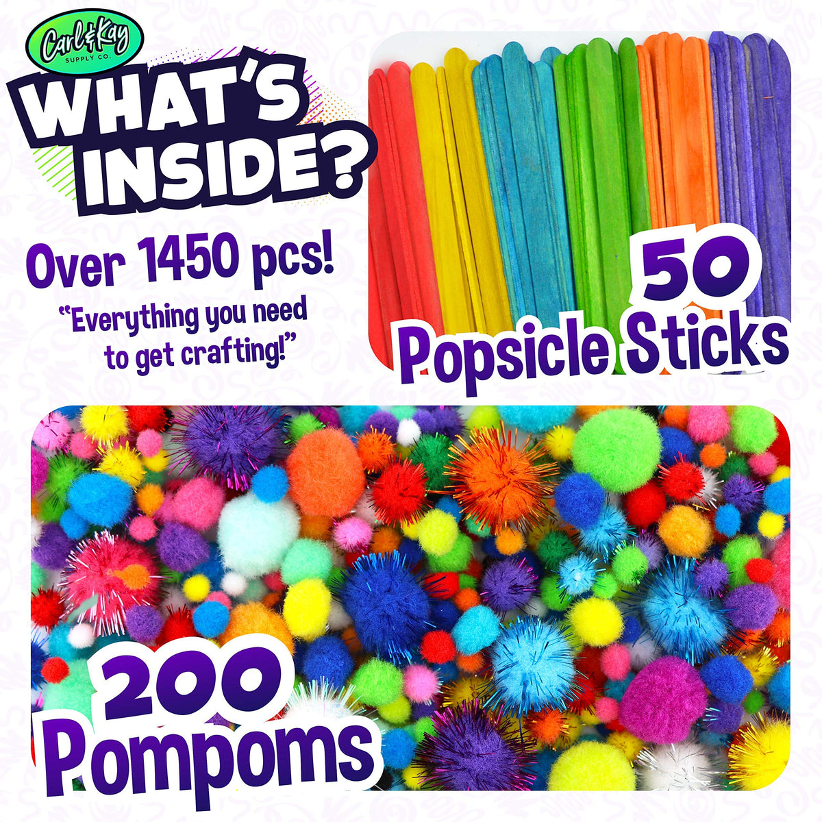Carl & Kay Supply Co. Arts and Crafts Kit for Kids — 1450+ Pieces for Ages 4–8