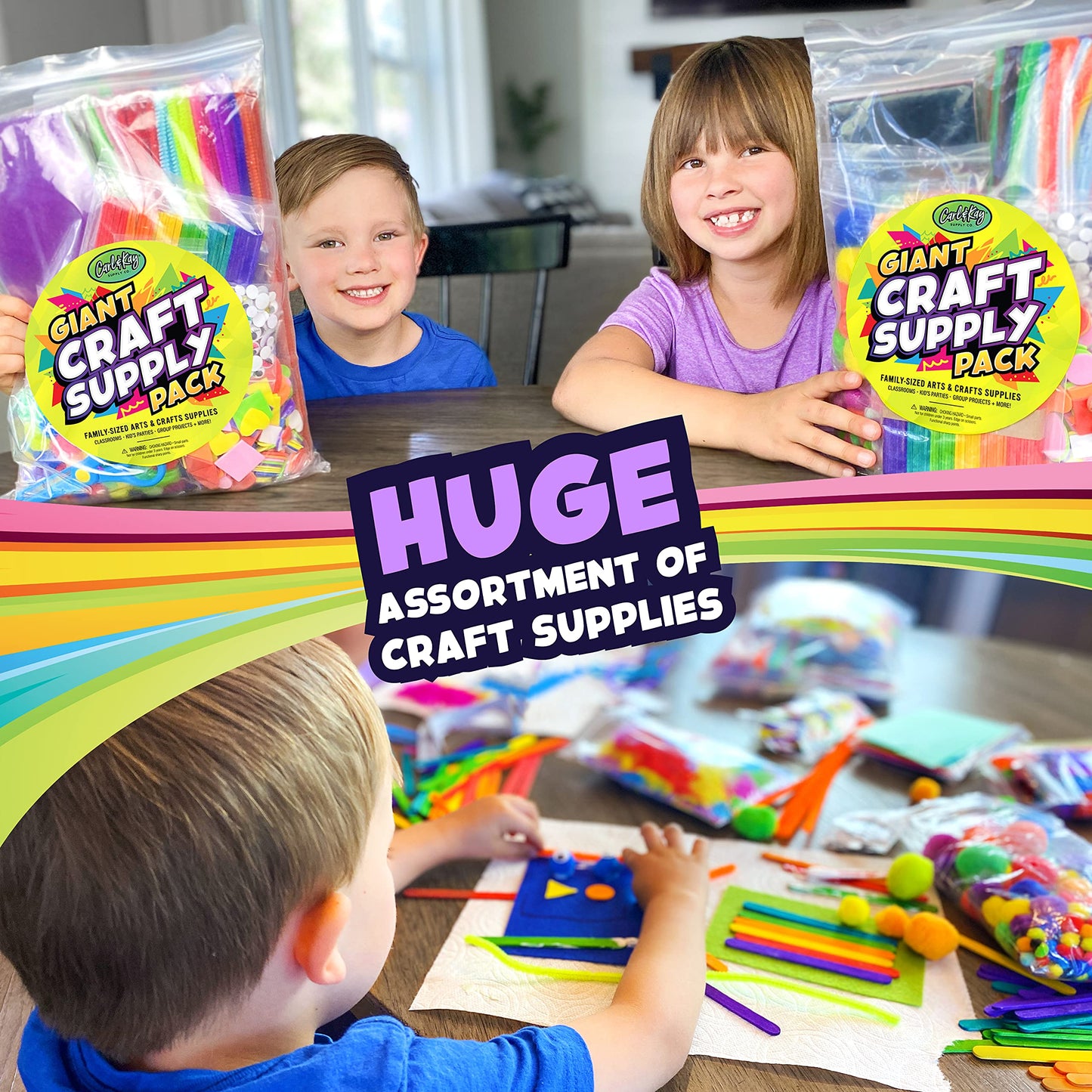 Carl & Kay Supply Co. Arts and Crafts Kit for Kids — Bulk Craft Materials for Ages 4-8