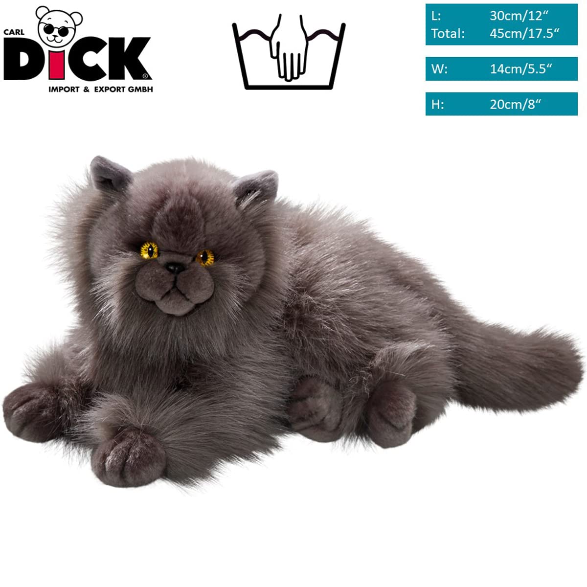 Carl Dick Cat Plush Toy — Persian Gray, 12in (30 cm) Soft Stuffed Animal