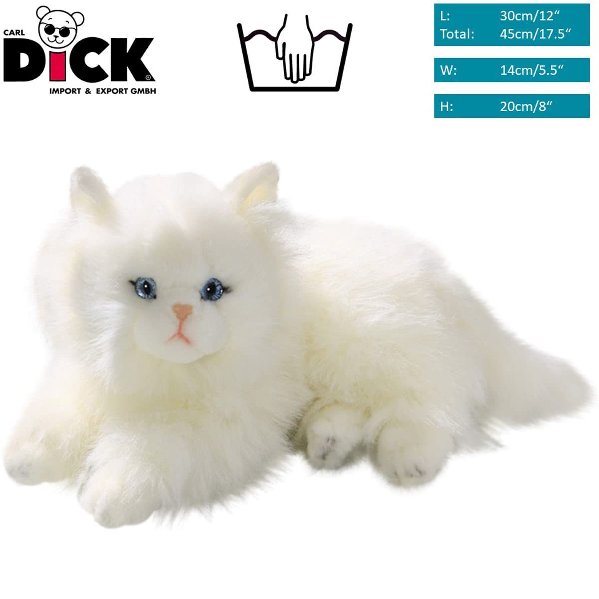 Carl Dick Persian White Cat Plush Toy 12in – Soft, Safe, Hand-Washable Stuffed Animal