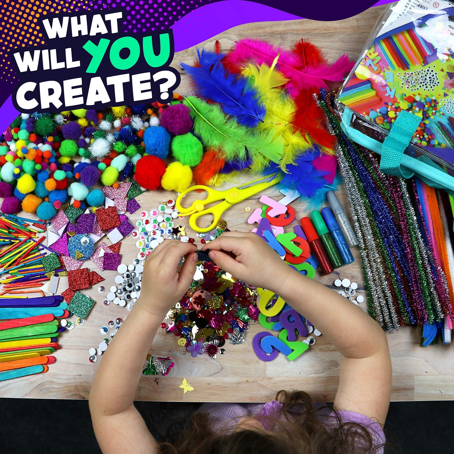 Carl & Kay Supply Co. Mega Arts & Crafts Kit for Kids — Portable Craft Bag, 150+ Supplies, Ages 4–8