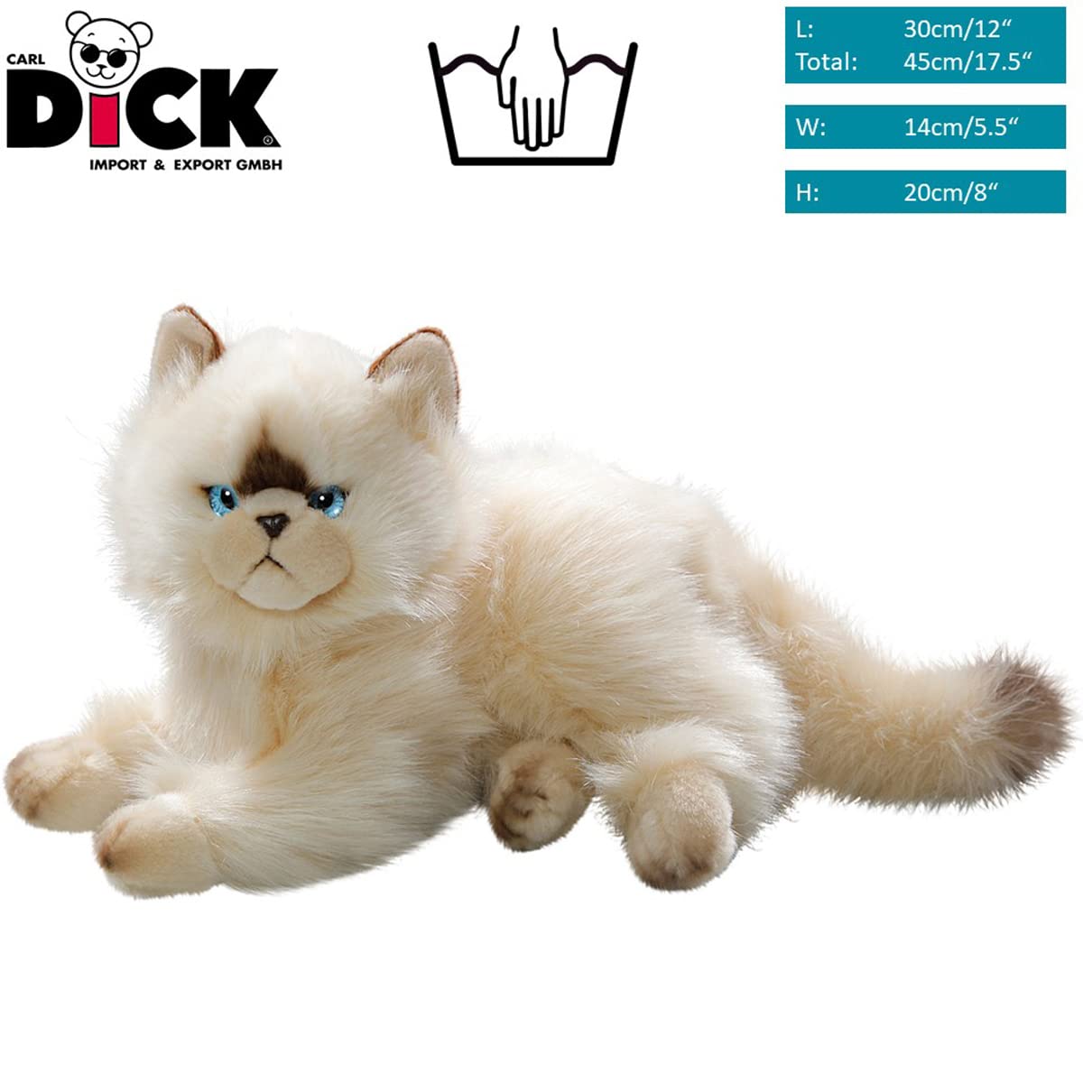 Carl Dick Cat – Himalayan Chocolate Point Plush Toy, 12 in / 30 cm, Soft & Safe