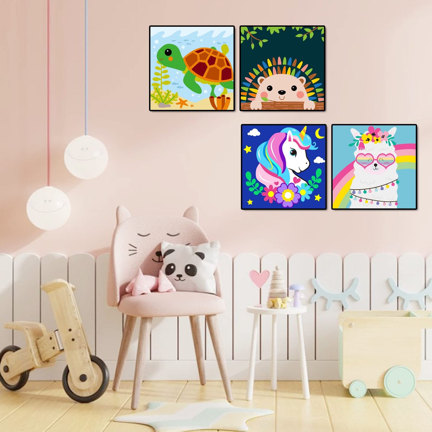 CarlonLin Framed 4 Pack Paint by Numbers for Kids – 8x8in Beginners DIY Acrylic Kits
