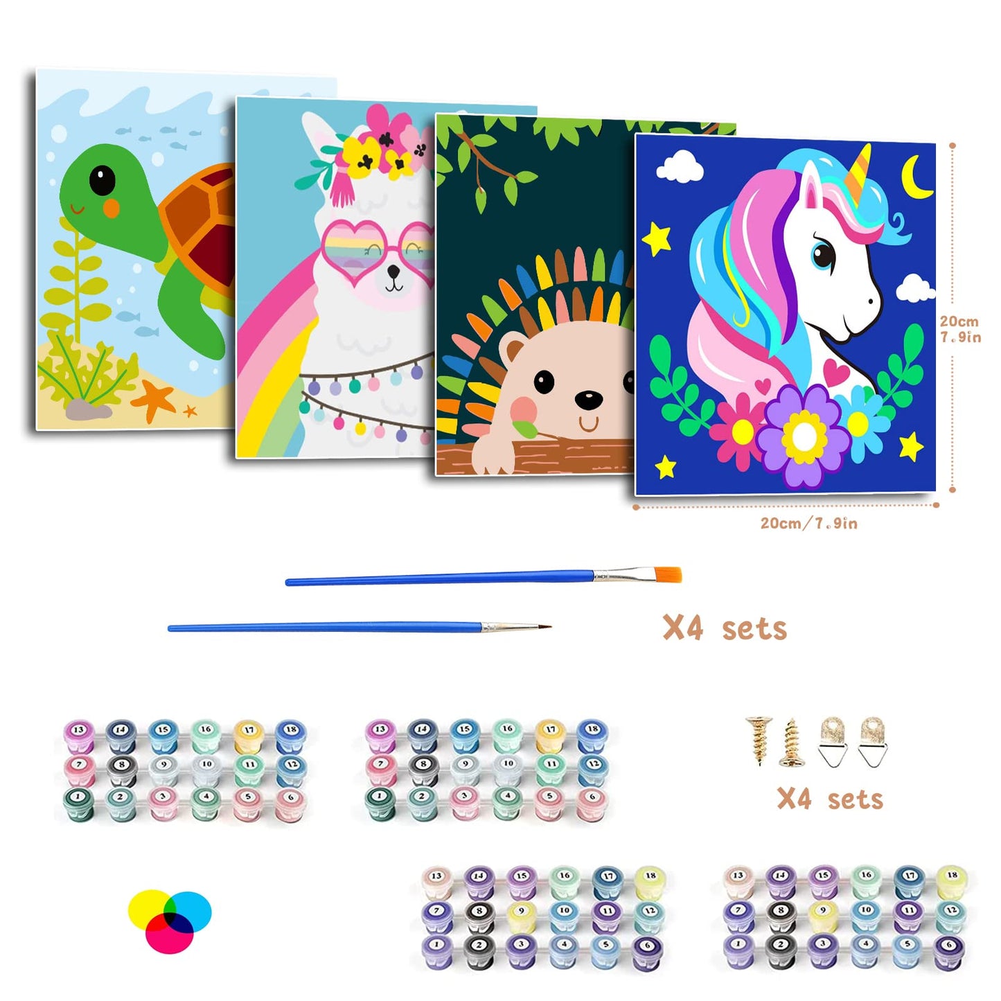 CarlonLin Framed 4 Pack Paint by Numbers for Kids – 8x8in Beginners DIY Acrylic Kits
