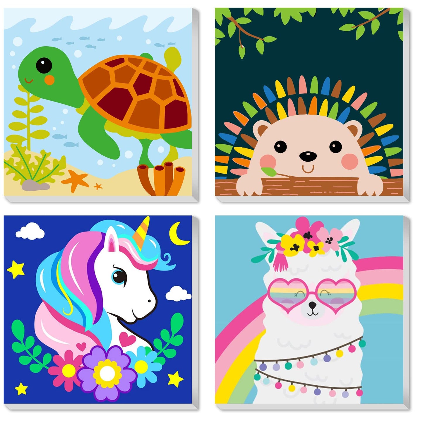 CarlonLin Framed 4 Pack Paint by Numbers for Kids – 8x8in Beginners DIY Acrylic Kits