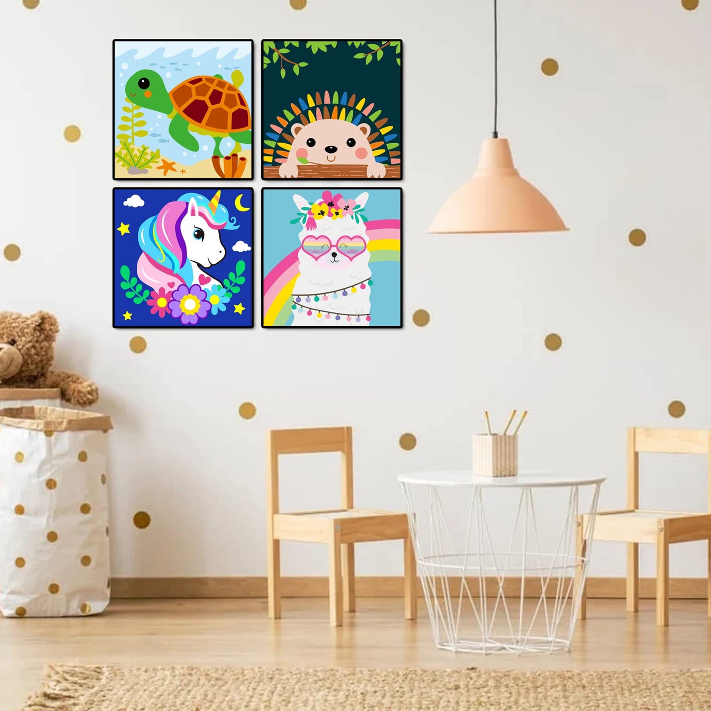 CarlonLin Framed 4 Pack Paint by Numbers for Kids – 8x8in Beginners DIY Acrylic Kits