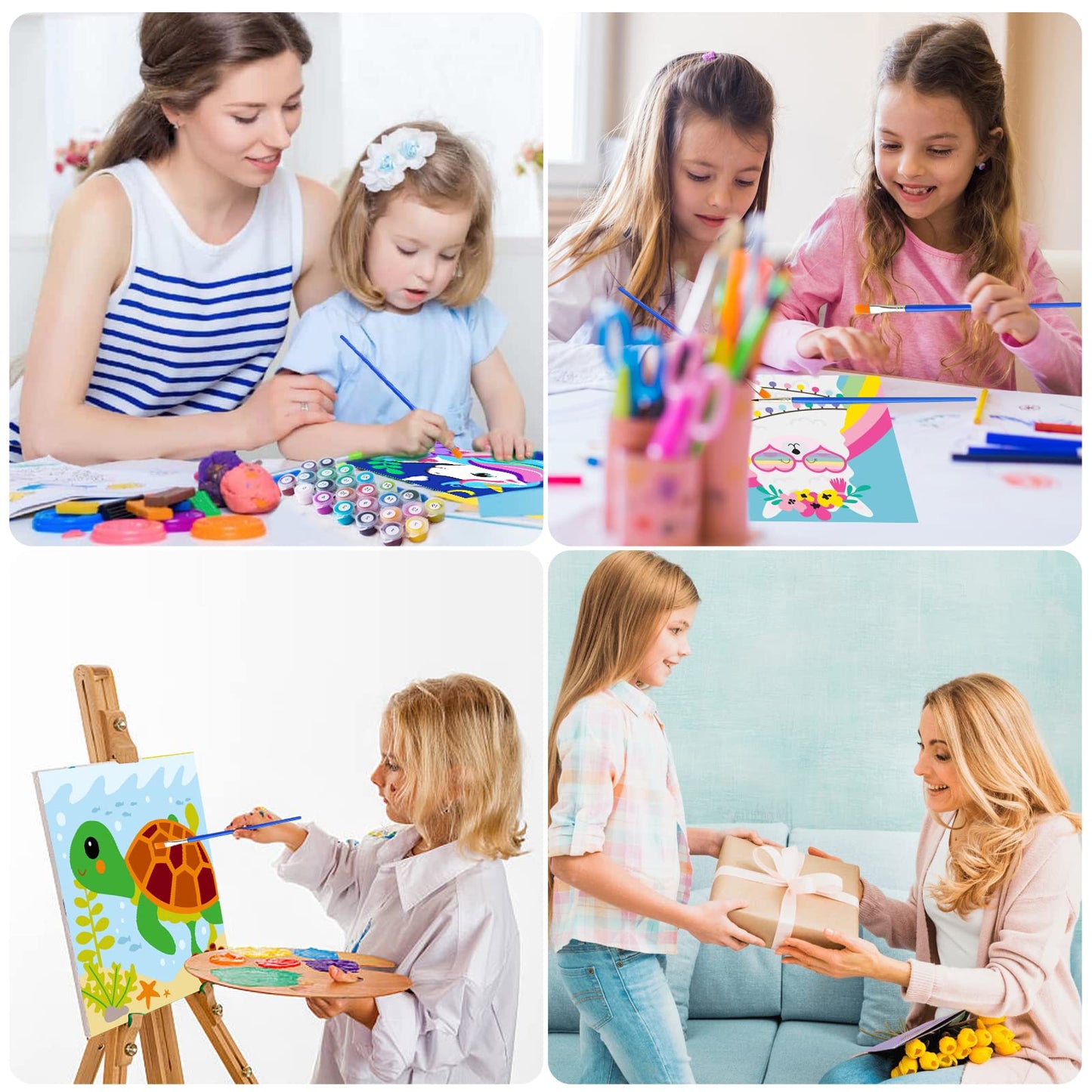 CarlonLin Framed 4 Pack Paint by Numbers for Kids – 8x8in Beginners DIY Acrylic Kits